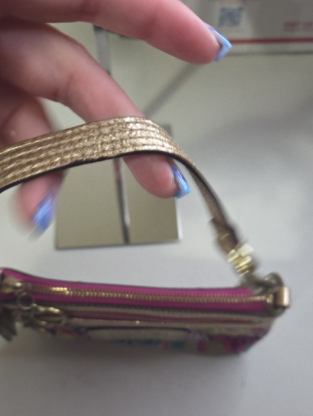 Coach Poppy Multicolor Signature Wristlet with Metallic Gold Trim - Picture 6 of 7